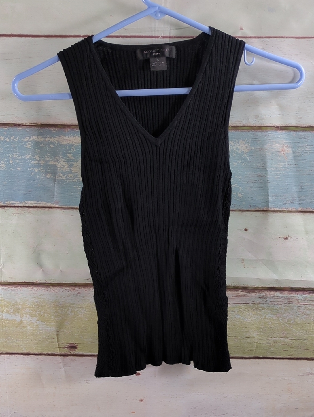 August Silk Black Ribbed V-Neck Sleeveless Top